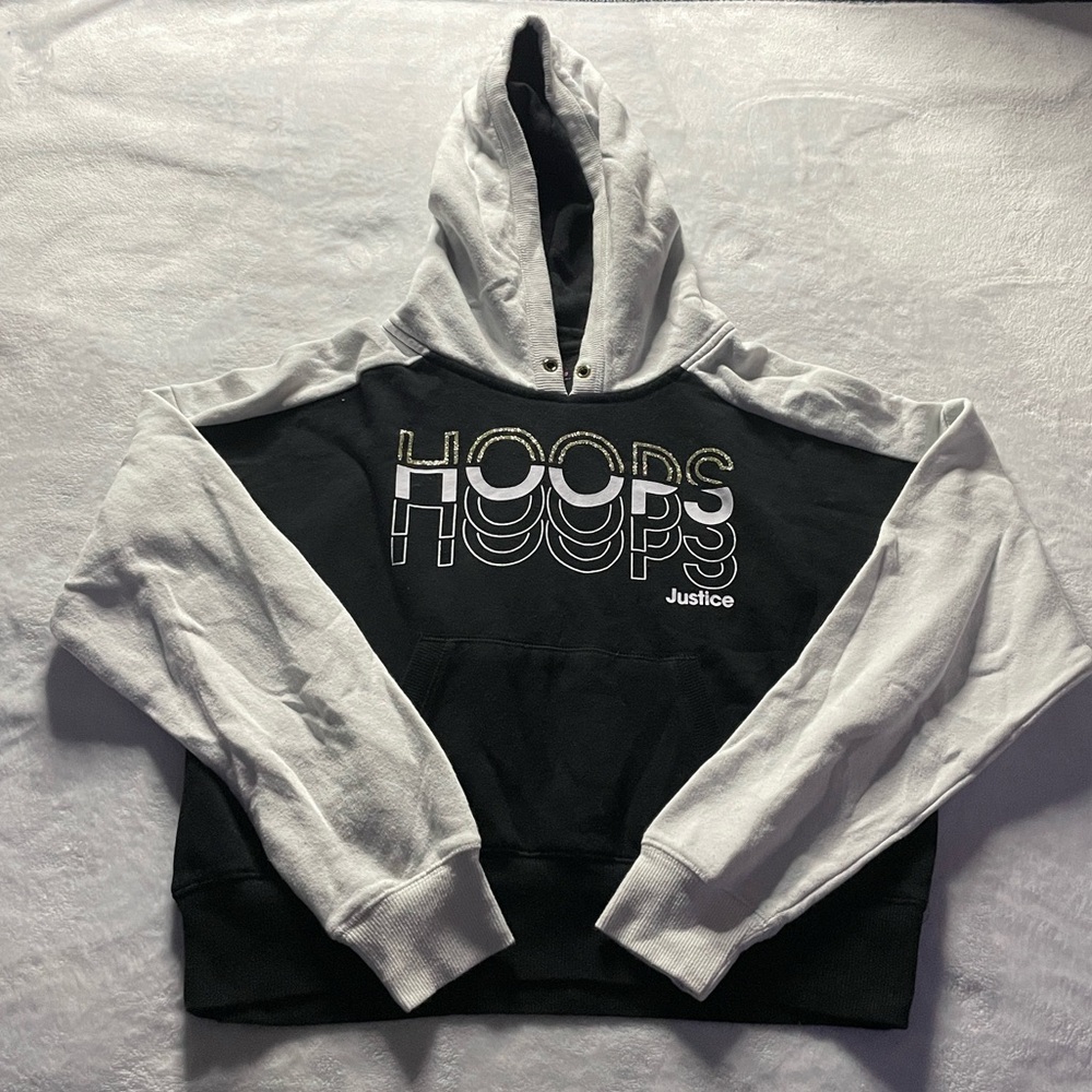 Justice Black and White Hoops Graphic Hoodie